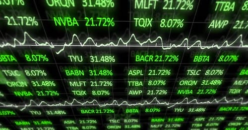 Animation of stock market display with stock market tickers and graphs 4k