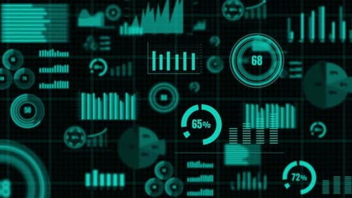 Futuristic Digital Data HUD Interface with Charts and Graphs