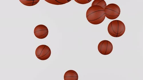 Many Basketball balls falling down.