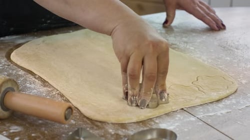 Holiday Season Baking. Close Up Woman Baking Handmade Christmas Sugar Cookies