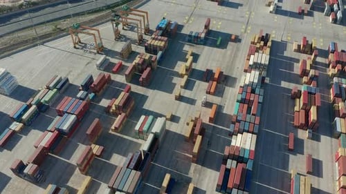 Aerial View. Logistic Business or Transport Concept : Over Import Export Port with Many Stacks of