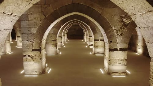 Interior of Historical Monumental Building With Stone Arches and Domes