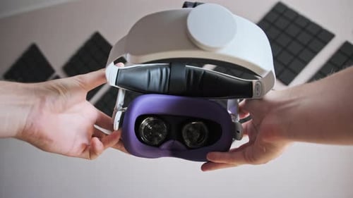 POV of Putting on VR Glasses Virtual Reality in the Living Room