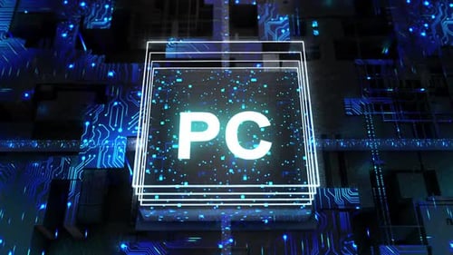 Digital PC Text Reveal with Glowing Circuitry Animation