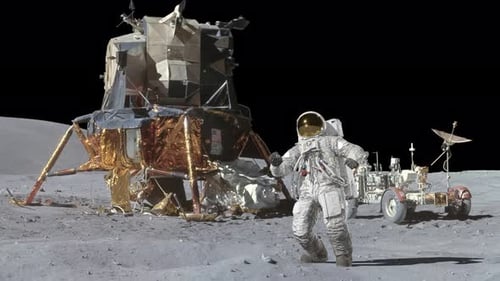 Dancing Astronaut on Moon Surface with Lunar Module