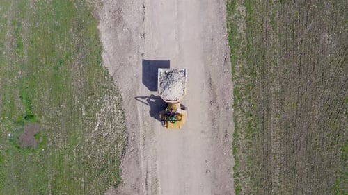 Dump Truck Hauling Dirt Aerial Birds Eye View