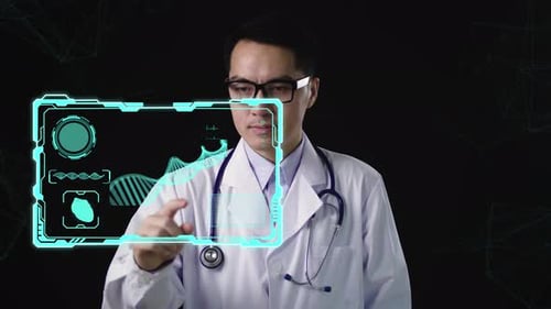 Medical Science New Technology, Asia Male Doctor Working On 3D Human Body Parts