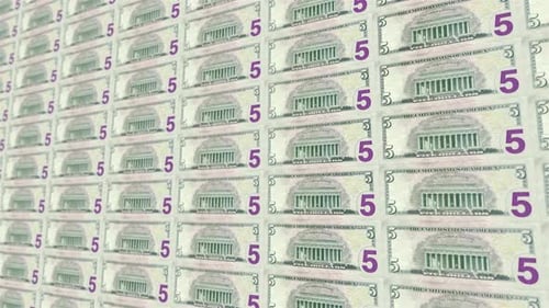 Five US Dollar Bill Back Loop Background 4K 02
