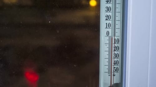 Close Up of Thermometer on Window Showing Zero
