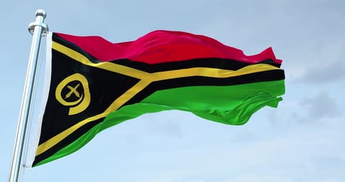 Vanuatu National Flag Waving in Wind