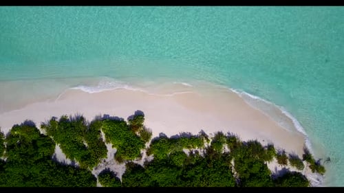 Aerial drone landscape of marine tourist beach lifestyle by blue ocean and white sandy background of