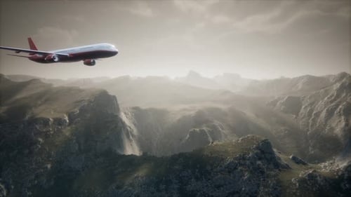 Avión de pasajeros sobre paisaje de montaña