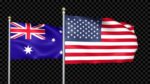 Australia And United States Two Countries Flags Waving