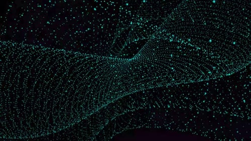 Glowing Green Dots Flowing Abstract Wave Background