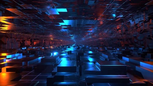 Futuristic Digital Tunnel Flythrough Loop with Cyberpunk Lighting