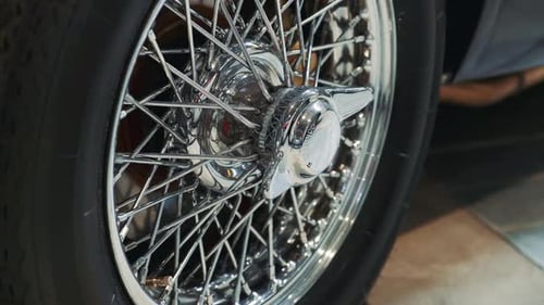 Classic Car Wheel Detailed Chrome Spokes Design