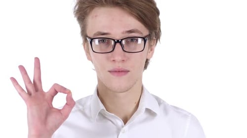 Man with Glasses Making OK Hand Gesture