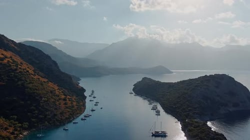 Aerial Footage of the Picturesque Bay of the Many Islands Near Marmaris Participants of the Sailing