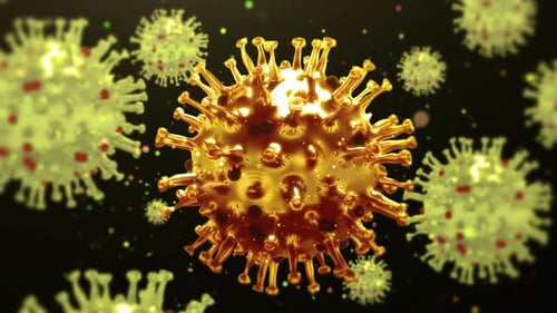 3D Animated Golden Virus Cell Particle with Microscopic Background Loop