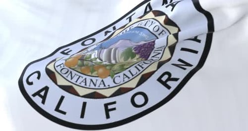 Realistic Waving Flag of Fontana California City Seal