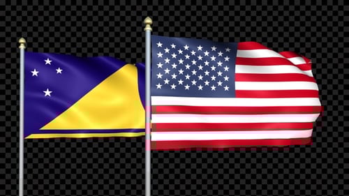 Animated Waving Flags of Tokelau and United States with Alpha Channel