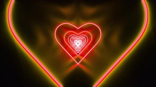 Colorful Tunnel With Neon Heart Shapes 4k