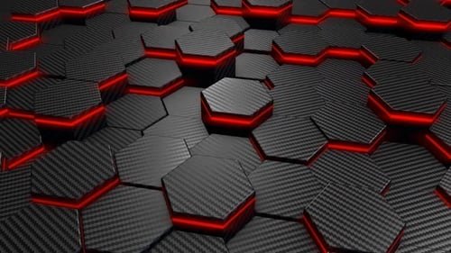 Futuristic Carbon Hexagon Background with Pulsating Red Lights