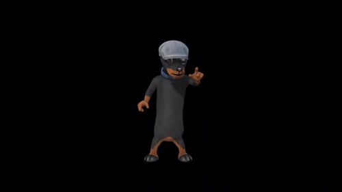 3D Animated Doberman Dog Character Dancing with Cap and Sunglasses