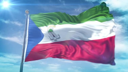 Equatorial Guinea National Flag Waving in Realistic Wind