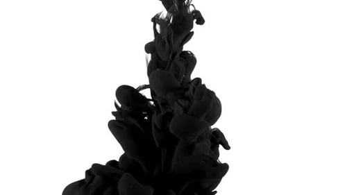 Black Ink Descends and Swirls on White Background