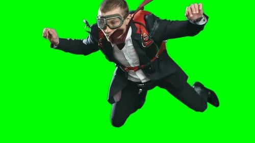 Man in Suit Skydiving on Green Screen