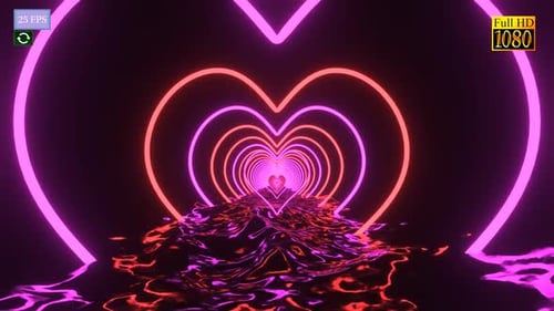 Abstract Neon Heart Tunnel Loop Background