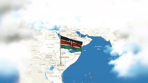 Kenya Flag Waving Over Map of Africa and Middle East