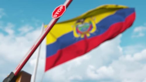 Barrier Gate Being Closed with Flag of Ecuador As a Background