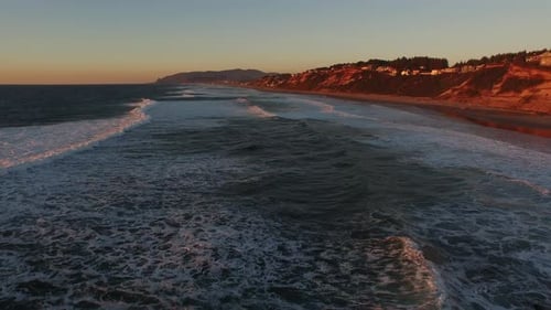 Aerial view of Oregon coast at sunset