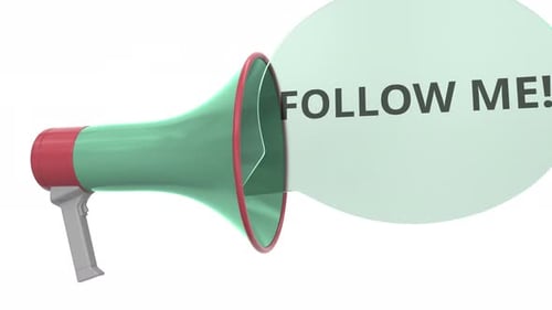 Lautsprecher mit FOLLOW ME Meldung auf Speech Bubble