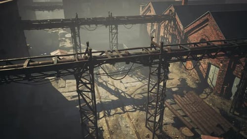 Abandoned Old Building with Rusty Iron Constructions