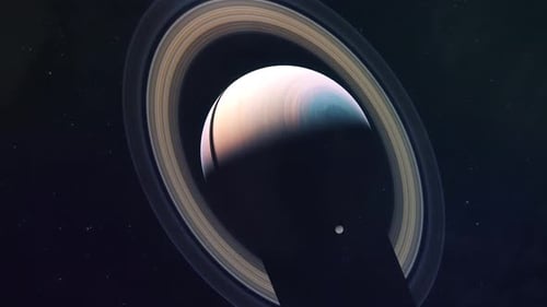 Realistic Saturn with Rings and Cassini Probe Animation