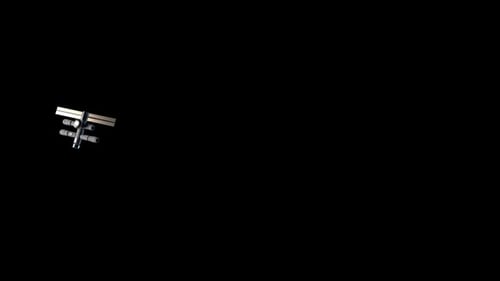 fliegende Raumstation im Weltraum. Konzept der Weltraumtechnologie. Video hat einen Alpha-Kanal