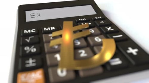 Golden Turkish Lira Symbol on Calculator with Exchange Text