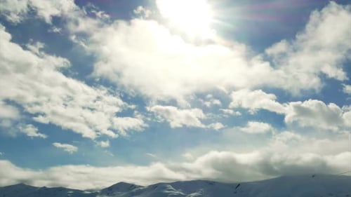 Snow Mountains Cloudy Winter Landscape Nature Sun Timelapse