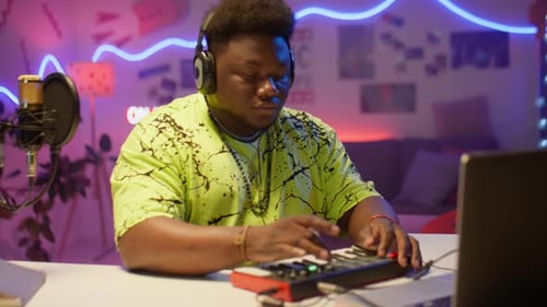 Musician Creating Music in Recording Studio