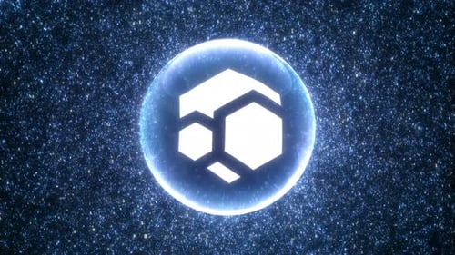 Zelcore Flux Coin Abstract Futuriste Digital Loop Fond de particules de code binaire lumineuses
