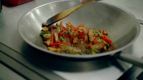 Stir Fry Vegetables and Shrimp Being Cooked