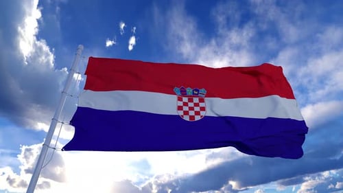 Croatia Flag Waving in Blue Sky 3D Animation