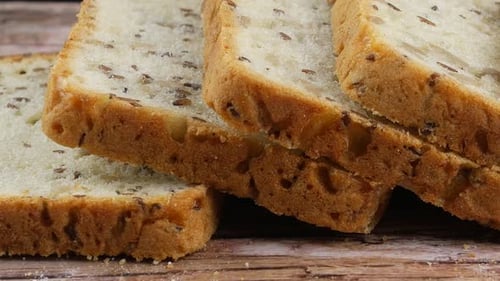Slices of Bread with Flax Seeds, Close Up