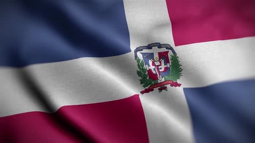Waving Dominican Republic Flag Animation with Realistic Fabric Texture