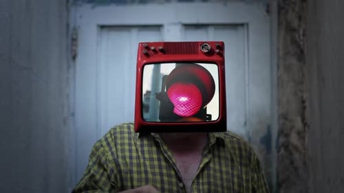 Person with Vintage Television for Head Standing Still