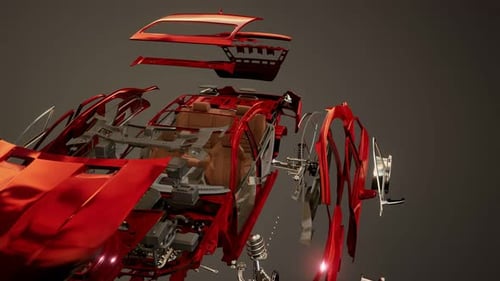 Modern 3D Red Car Disassembly and Reassembly Animation