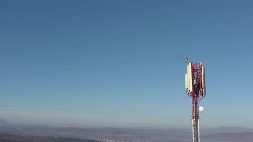Valley with telecommunication tower 4K drone video